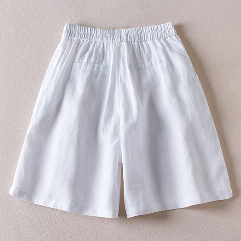 Summer Daily Simple Wrinkle Design Cotton Linen Women's Shorts With Pockets
