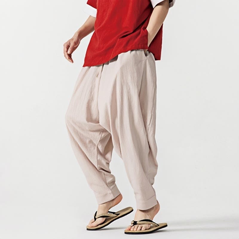 Solid Color Drawstring Men's Harem Pants With PocketsAnkle-Length (9 Length)