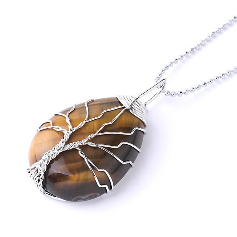 Natural Quartz Crystal Tree Of Life Healing Energy Necklace Pendant