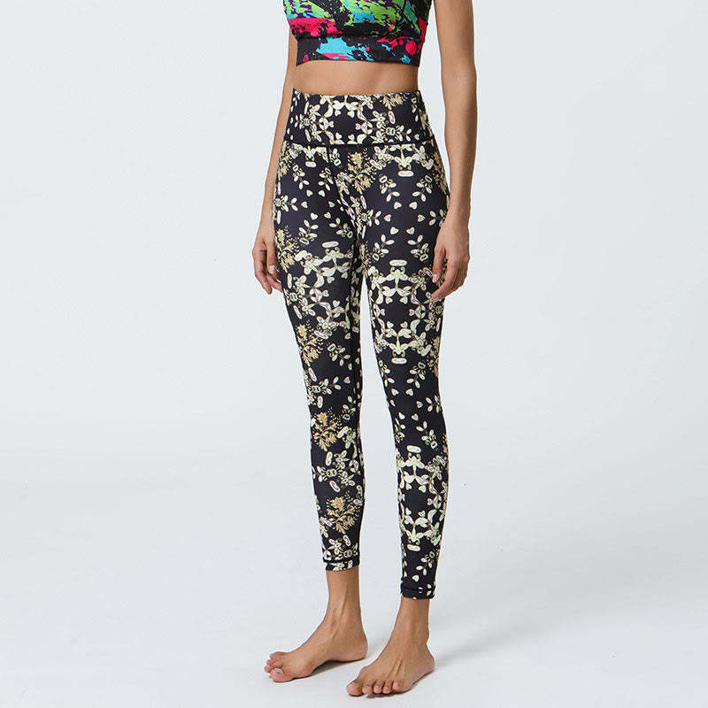 Flowers Geometric Mandalas Print Sports Fitness Yoga High Waist Leggings Women's Pants