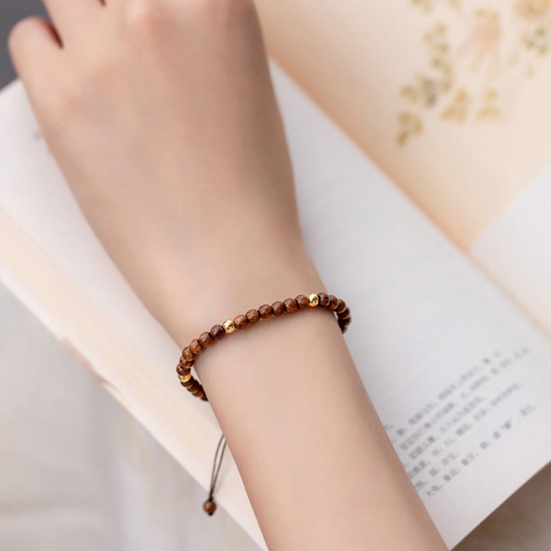 4mm Ultra-thin Sandalwood 14K Gold Plated Copper Beads Protection Bracelet