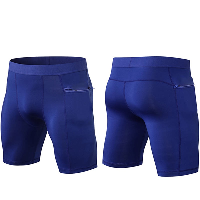 Men's Tight Stretch High Elasticity Quick Dry Sports Shorts With Zipper Pockets