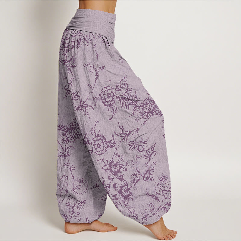 Flowers Pattern Women's Elastic Waist Harem Pants