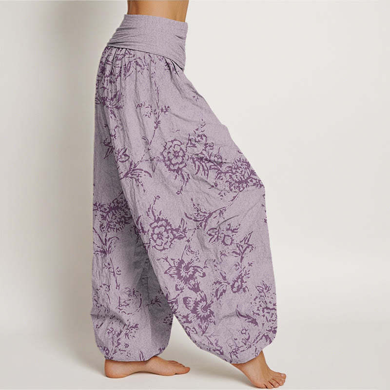 Flowers Pattern Women's Elastic Waist Harem Pants