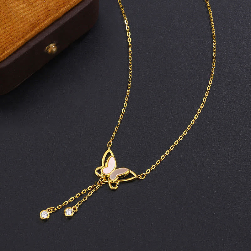 999 Sterling Silver Tridacna Stone Butterfly Calm Necklace Pendant