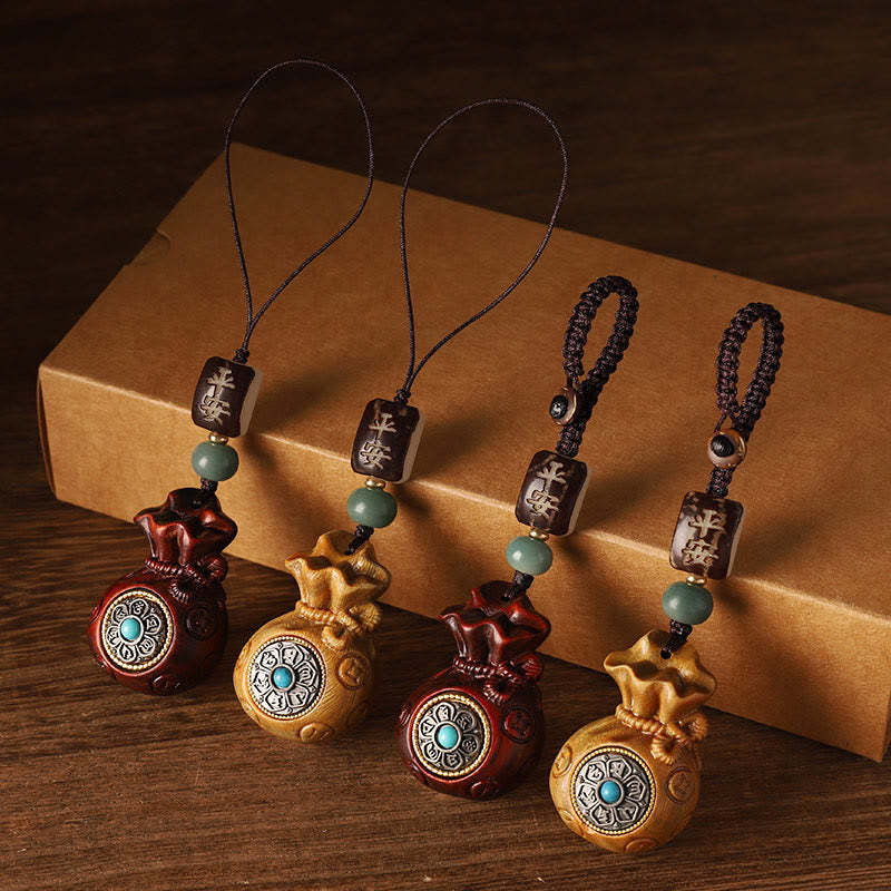 Small Leaf Red Sandalwood Green Sandalwood Money Bag Om Mani Padme Hum Rotatable Protection Hanging Decoration