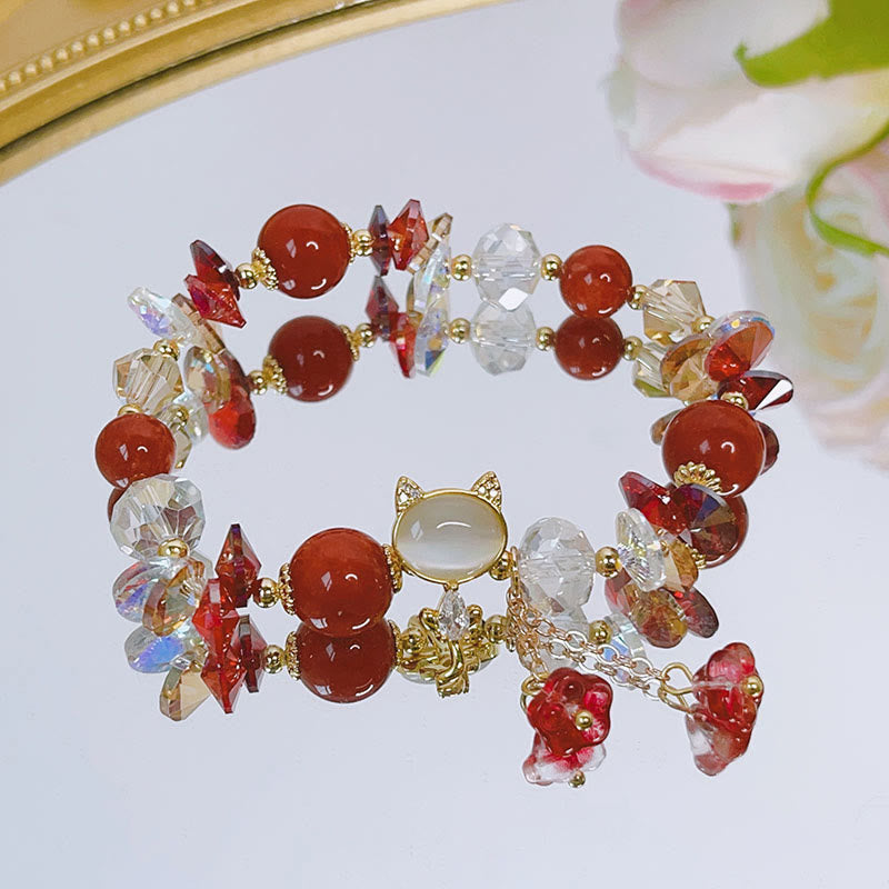 Amethyst Green Crystal Red Crystal Cat Balance Bracelet