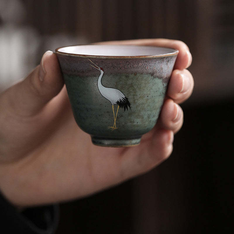 Auspicious Crane Ceramic Teacup Kung Fu Tea Cup Bowl