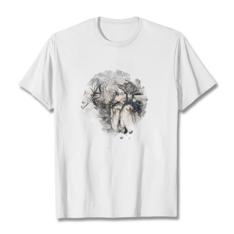 Chinese Bamboo Mountain Pavilion Design Pattern Tee T-shirt