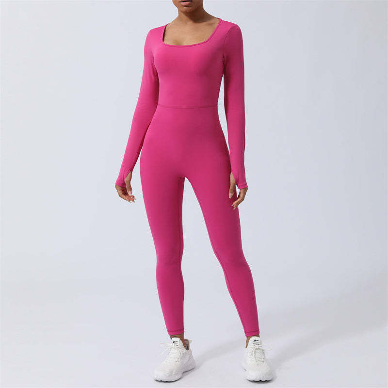 Women Long Sleeve Backless Jumpsuit Sports Fitness Yoga Bodysuit