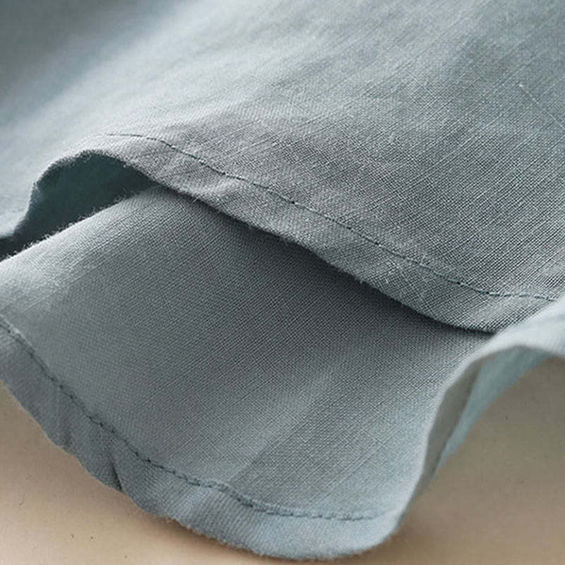 Casual Women's V-neck Three Quarter Sleeve Design Plain Cotton Linen Shirt