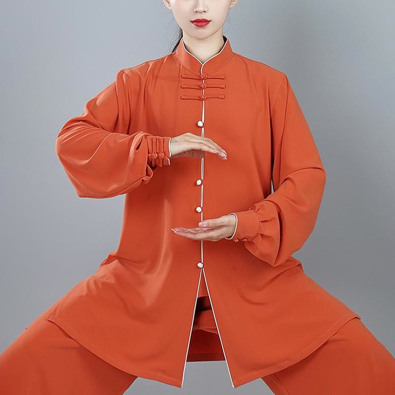 2Pcs Fall Solid Color Frog-Button Tai Chi Meditation Qigong Zen Practice Unisex Cotton Clothing Set