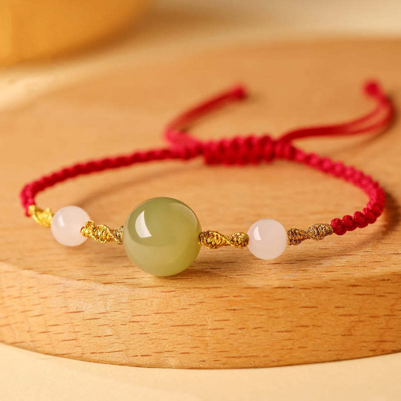 Hetian Jade Black Onyx Red Agate Bead Luck Braided Bracelet