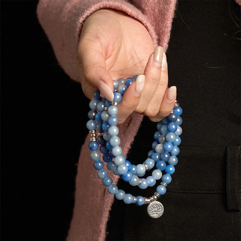 108 Mala Beads Multi-layer Natural Blue Aventurine Lotus Calm Bracelet