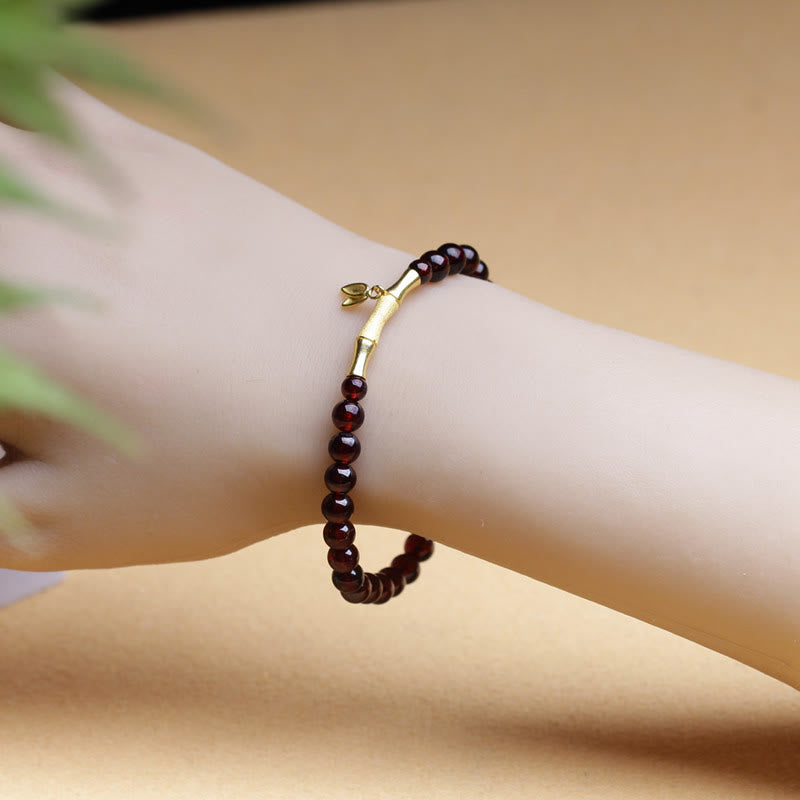 14K Copper Plated Gold 925 Sterling Silver Plated Gold Natural Garnet Bamboo Protection Bracelet