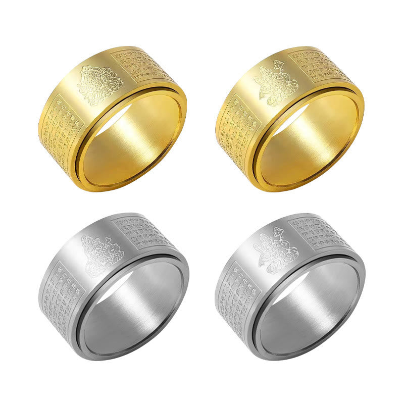 Chinese Zodiac Natal mystic zen Heart Sutra Carved Titanium Steel Calm Rotatable Ring