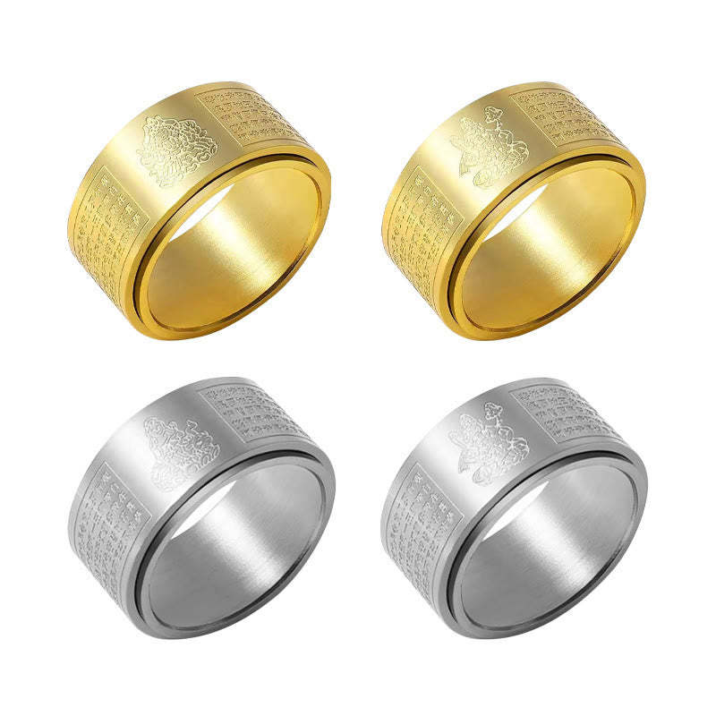 Chinese Zodiac Natal mystic zen Heart Sutra Carved Titanium Steel Calm Rotatable Ring