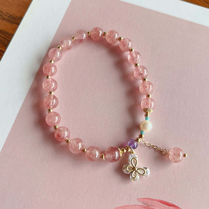 Natural Strawberry Quartz Green Strawberry Quartz Butterfly Charm Love Bracelet