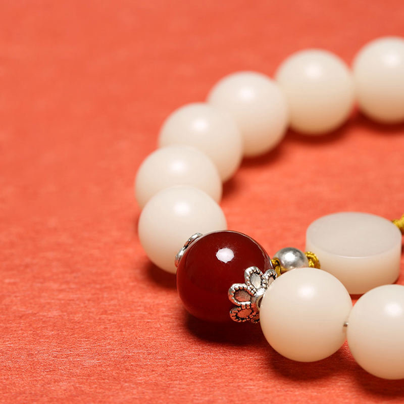 Bodhi Seed Red Agate Black Obsidian Pink Crystal Rutilated Quartz Peace Wrist Mala Bracelet