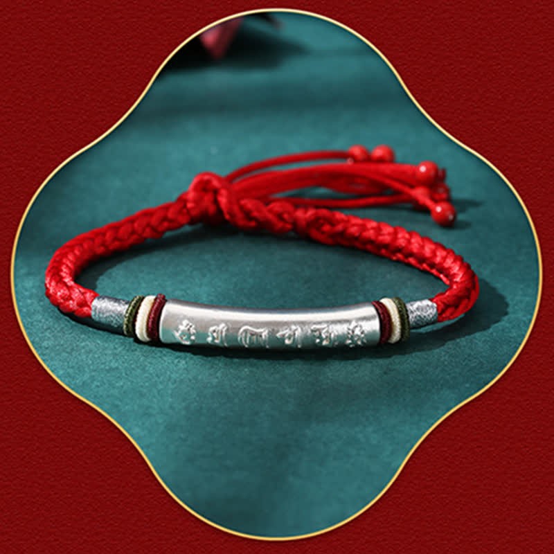 999 Sterling Silver Om Mani Padme Hum Protection Strength String Bracelet