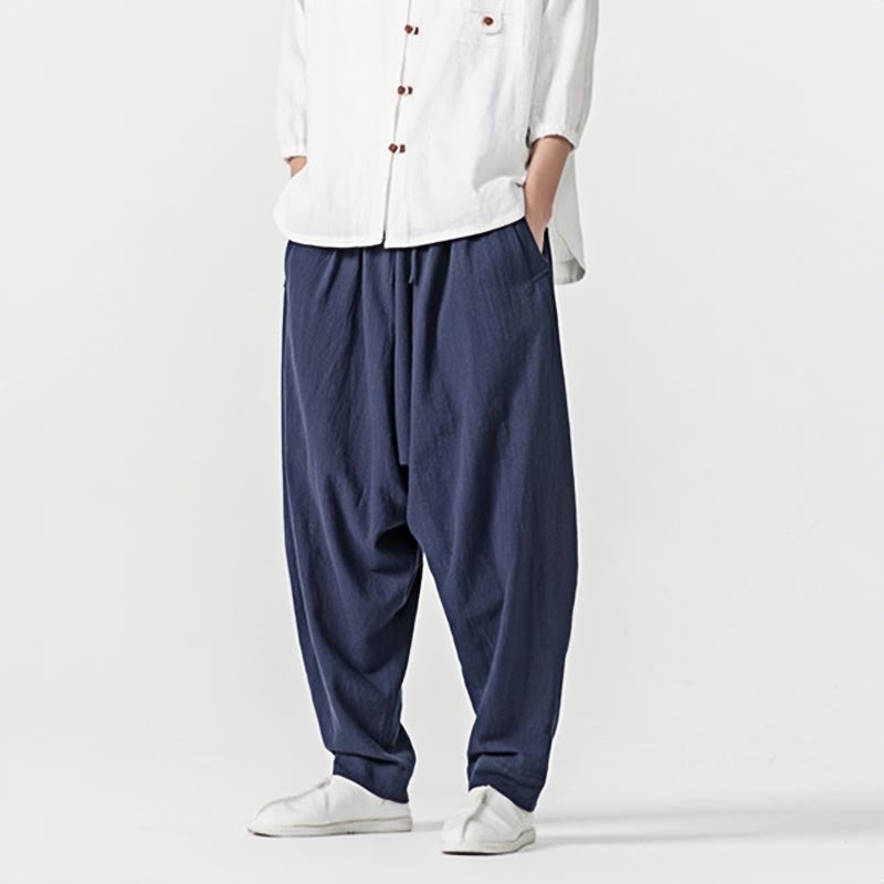 Solid Color Drawstring Men's Harem Pants With PocketsAnkle-Length (9 Length)