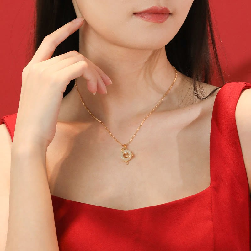 Natural Hetian Jade 925 Sterling Silver Year Of The Snake Peace Buckle Luck Necklace Pendant
