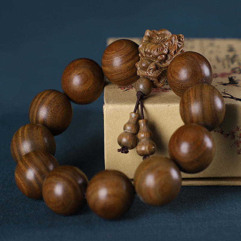 Rosewood Green Sandalwood Small Leaf Red Sandalwood Agarwood Dragon Carved Protection Bracelet