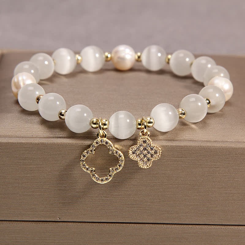 Cat's Eye Lovely Cat Pattern Pearl Love Charm Bracelet