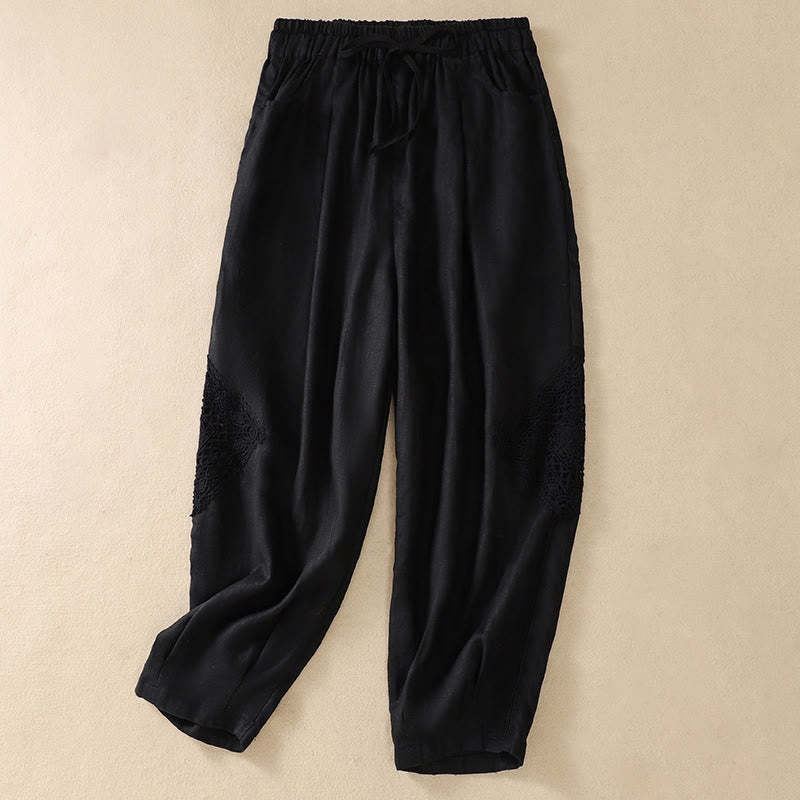Summer Women's Cotton Drawstring Harem Pants With Pockets