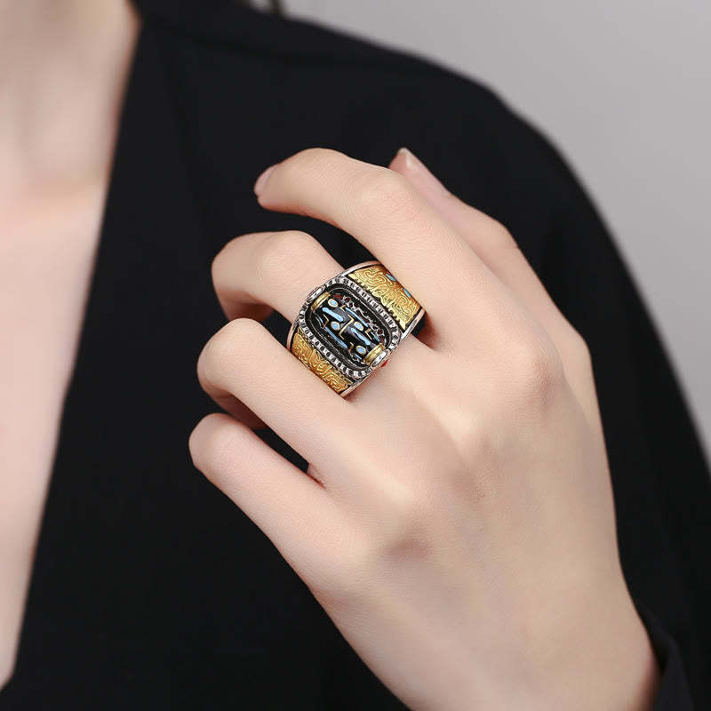 Tibetan Nine-Eye Dzi Bead Wealth Blessings Rotatable Ring