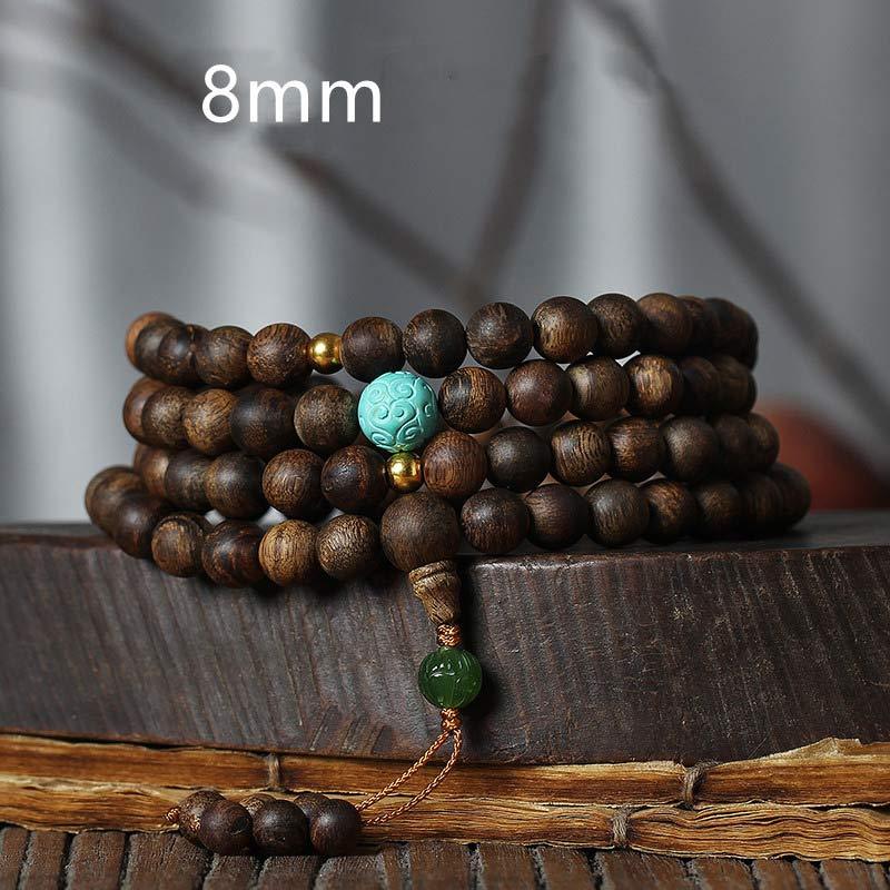 108 Mala Beads Nha Trang Agarwood Turquoise Prayer Meditation Bracelet Mala