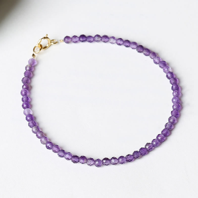 3mm Natural Amethyst Ultra-thin Beads 14k Gold Plated Copper Spiritual Awareness Bracelet