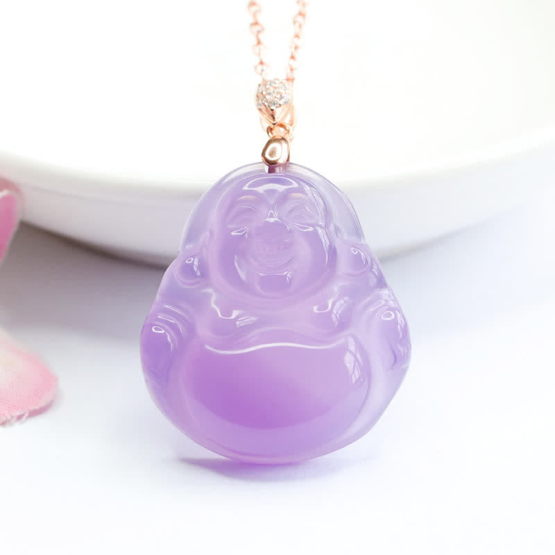 Laughing mystic zen Purple Jade Happiness Necklace Pendant