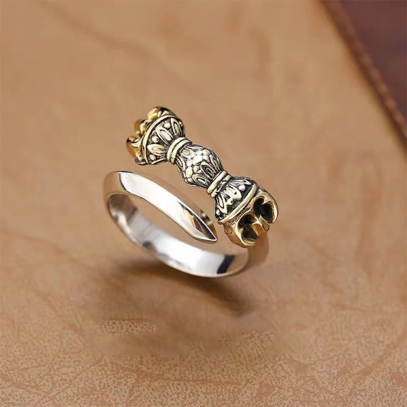 Tibetan Dorje Vajra Engraved Design Copper Luck Wealth Adjustable Ring