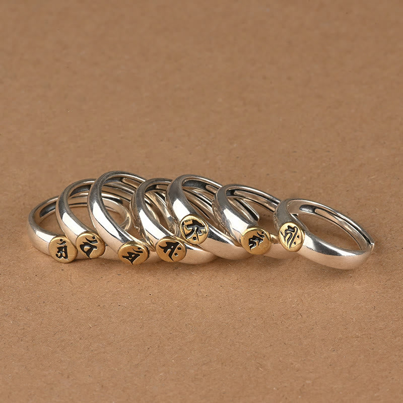 Tibetan Om Mani Padme Hum Carved Chinese Zodiac Natal mystic zen Peace Ring