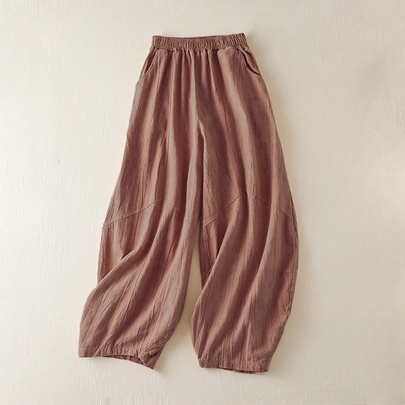 Casual Loose Straight Leg 7-8 Length Cropped Pants Women's Cotton Harem Pants With Pockets