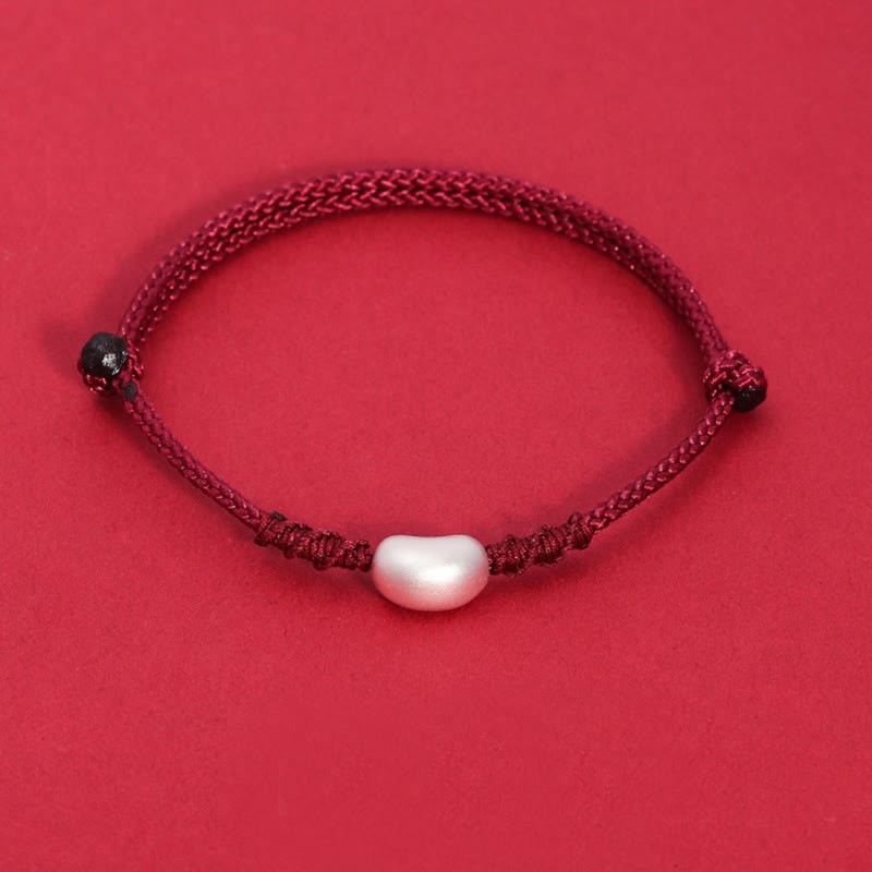999 Sterling Silver Bean Design Luck Connection Handmade Braided Bracelet