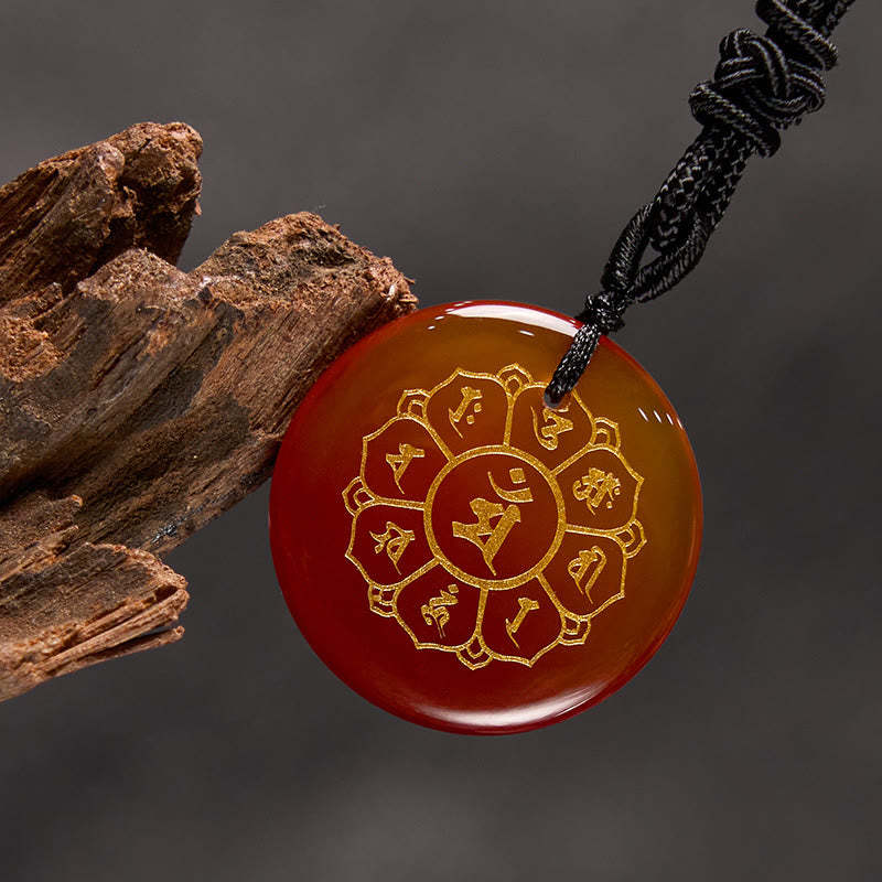 Om Mani Padme Hum Natural Various Crystal Black Obsidian Strength Necklace Pendant