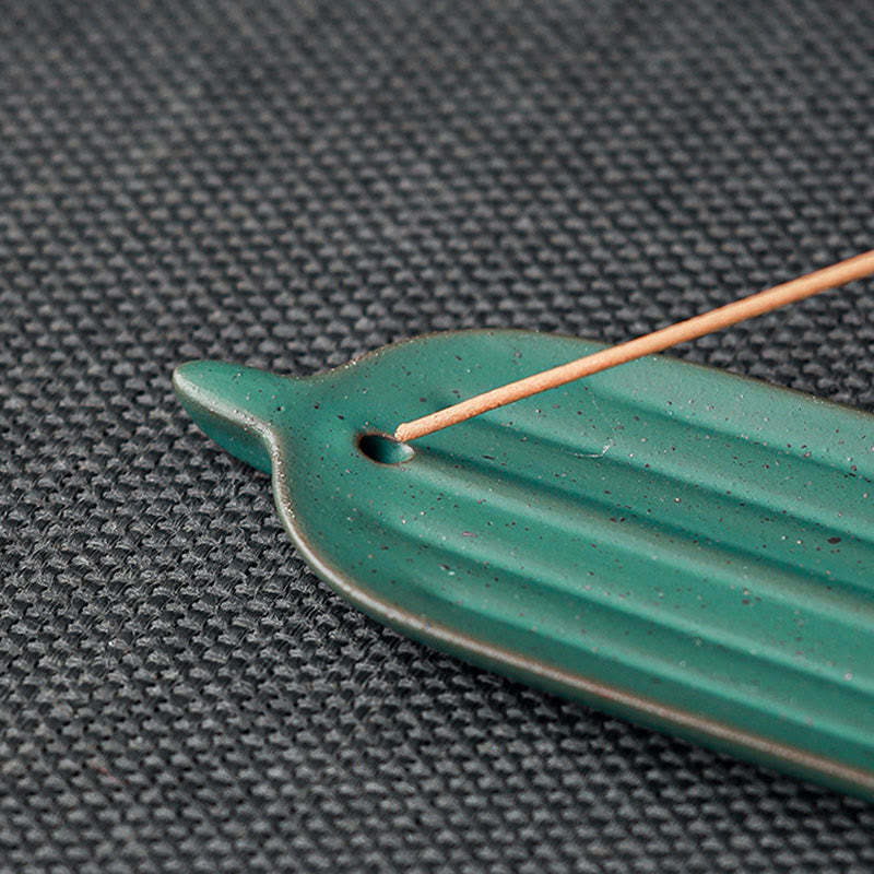 Green Bamboo Leaf Healing Ceramic Incense Burner Decoration