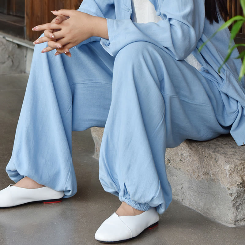 Casual Plain Loose Women's Linen Pants With Pockets