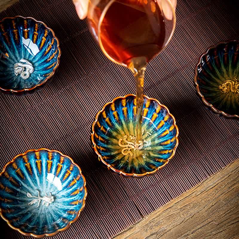 Lotus Goldfish Auspicious Dragon Phoenix Ceramic Teacup Inlaid Tea Cups 130ml