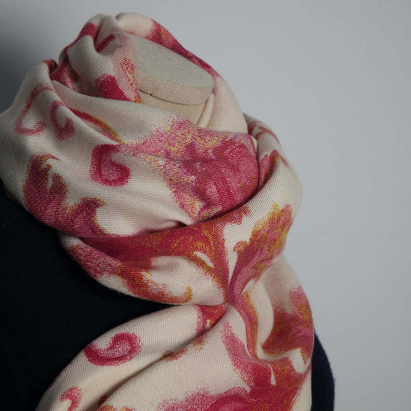 Tibetan Red Flower Print Shawl Fall Winter Soft Warm Scarf Wrap