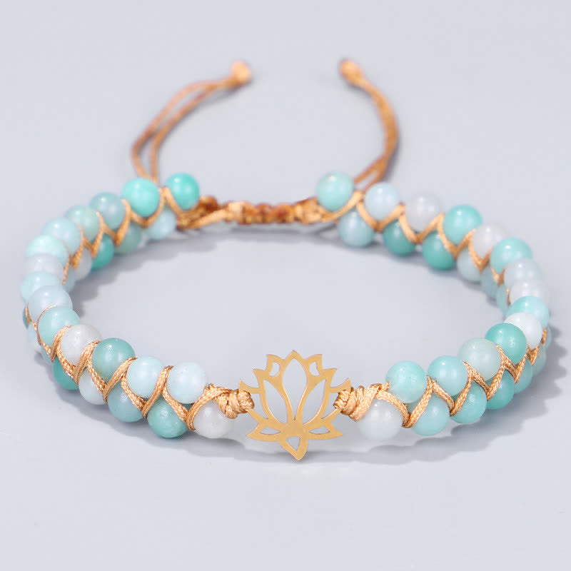 Amazonite Beads Lotus Flower Balance Weave Bracelet