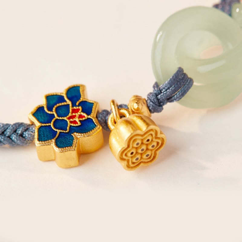 Hetian Jade Lotus Peace Buckle Braided Rope Fortune Bracelet
