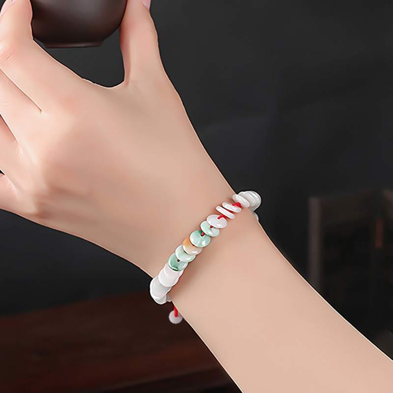 Round Jade Lucky Red String Weave Bracelet