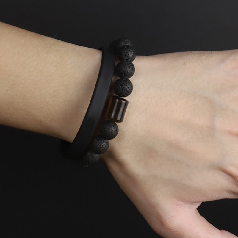 Lava Rock Ebony Wood Tiger Eye Support Healing Bracelet