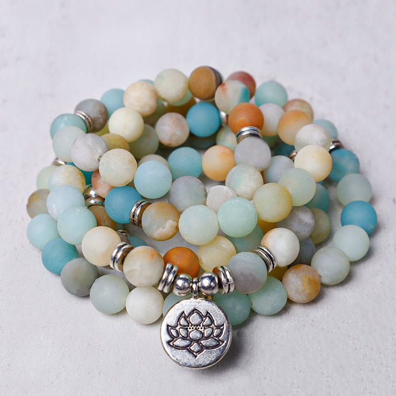 Tibetan Amazonite Stone Blessing Lotus Mala