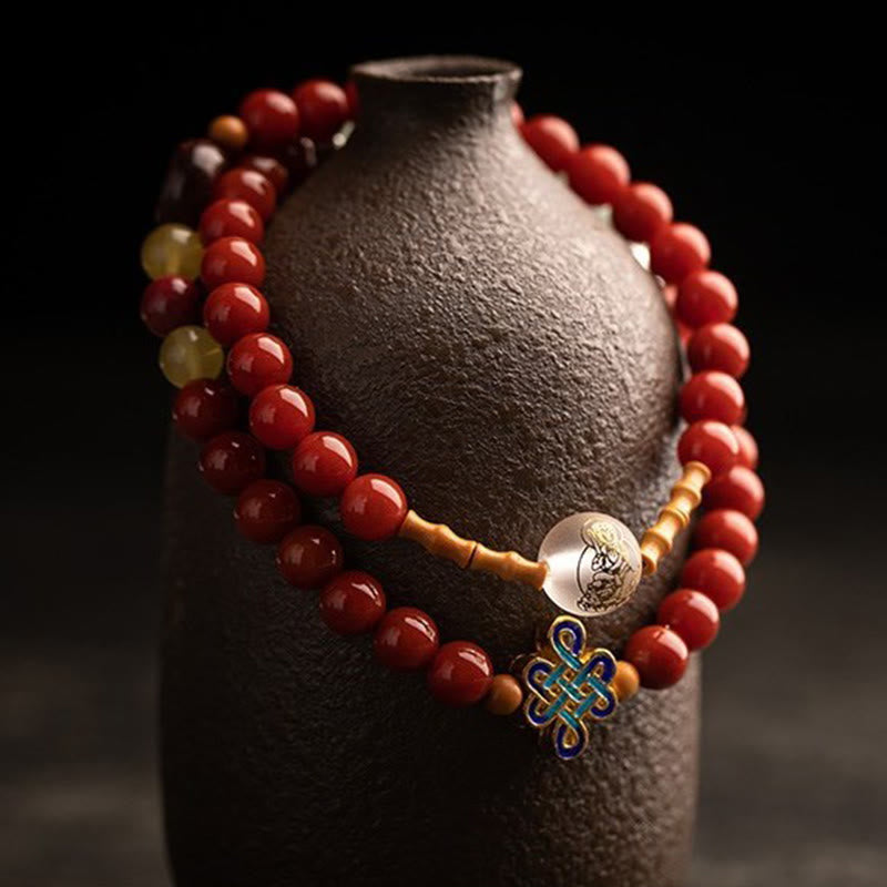 Chinese Zodiac Natal mystic zen Red Agate Small Leaf Red Sandalwood Cinnabar Amulet Blessing Double Wrap Bracelet