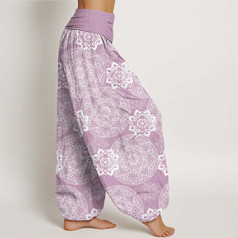 Casual Round Mandala Flower Design Women's Elastic Waist Harem Pants