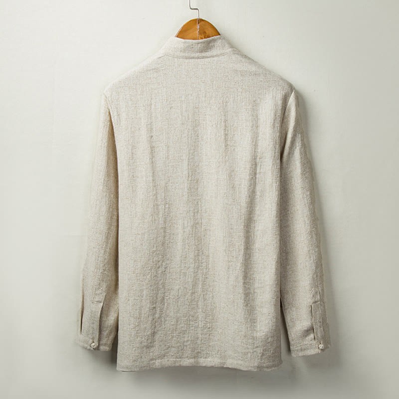 Fall Solid Long Sleeve Button Shirt Cotton Linen Men Clothing